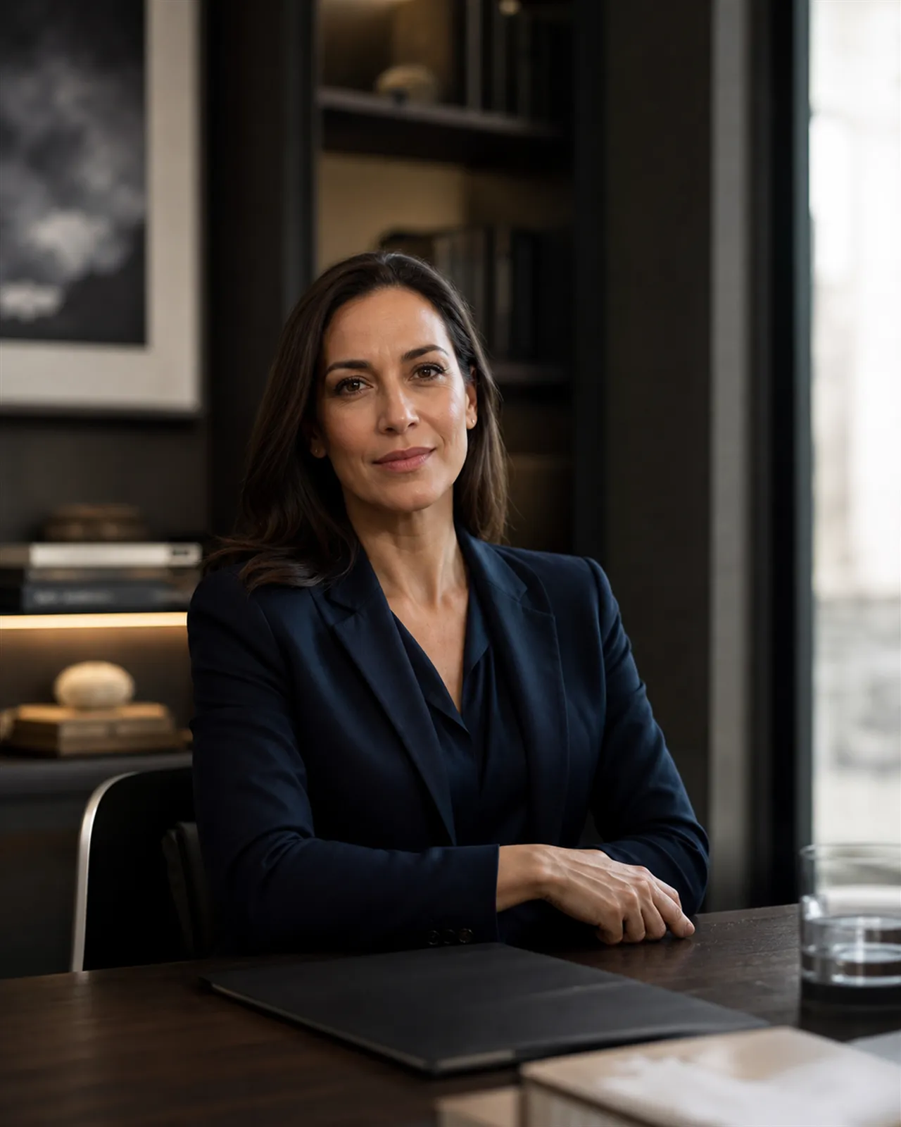 Portrait of a relationship manager seated at a desk in a calm office
